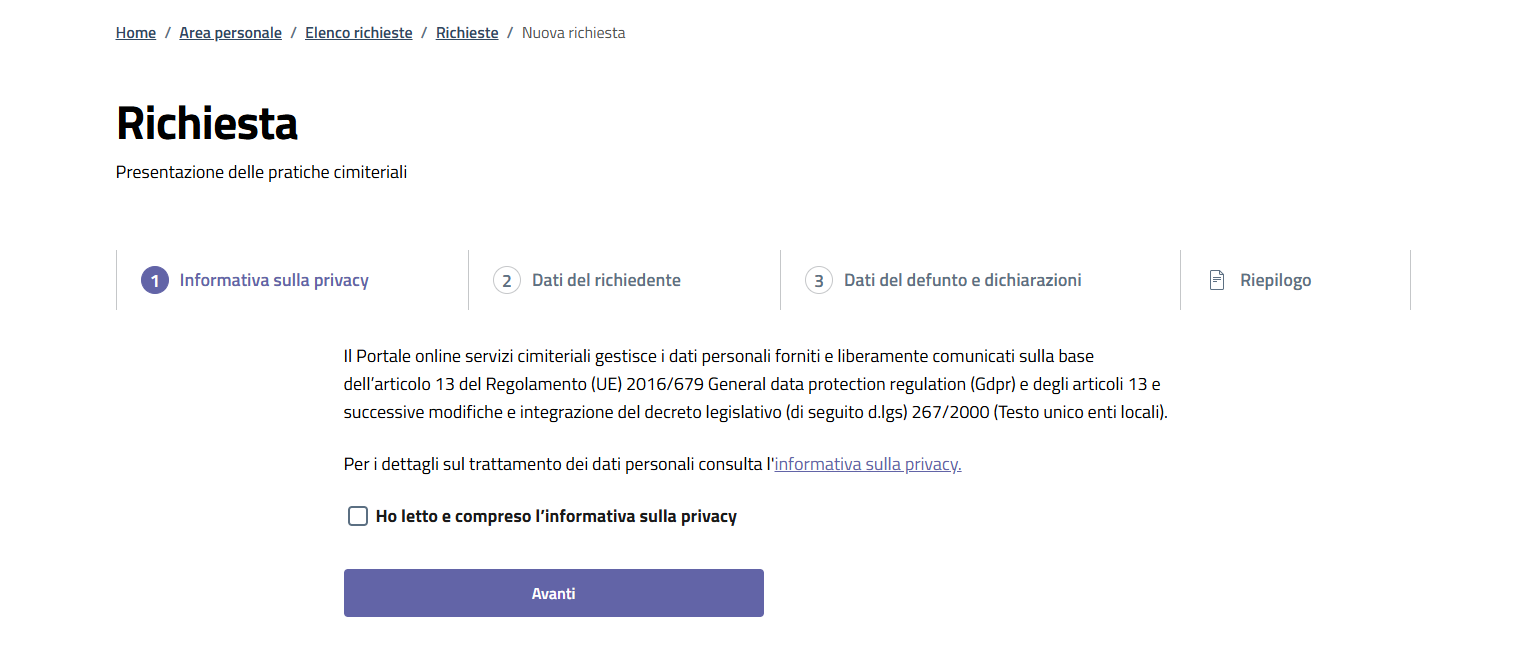 Presenta richiesta online